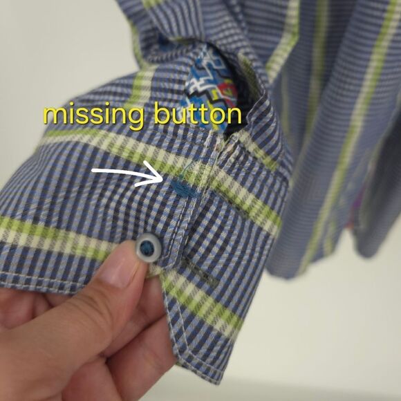 Robert Graham Button Up Shirt Long Sleeve Flip Cuff Silk Blend Large (flawed) - Picture 13 of 15